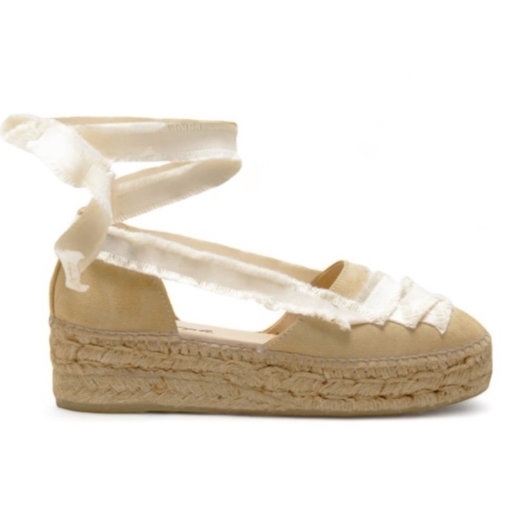 Free People Beige espadrille wedge sandals with cream ankle ties - Picture 5 of 13